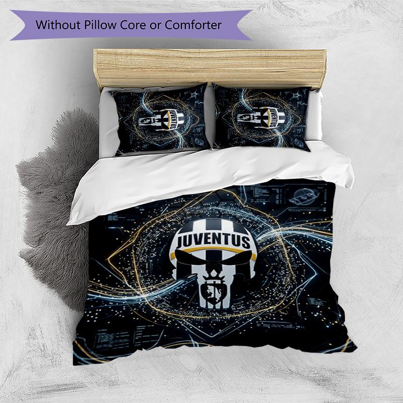Juventus FC Pattern Printed 3PCS Bedding Set Soft Skin-Friendly Washable Duvet Cover & Pillowcases Set All Season Bedroom