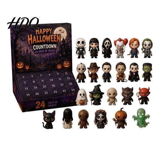 Creepy Countdown to Halloween Advent Calendar with 24 Horror Figures Mini Cute Ghost Day Toy Set Decorations Spooky Gift Box for Kids And Collectors