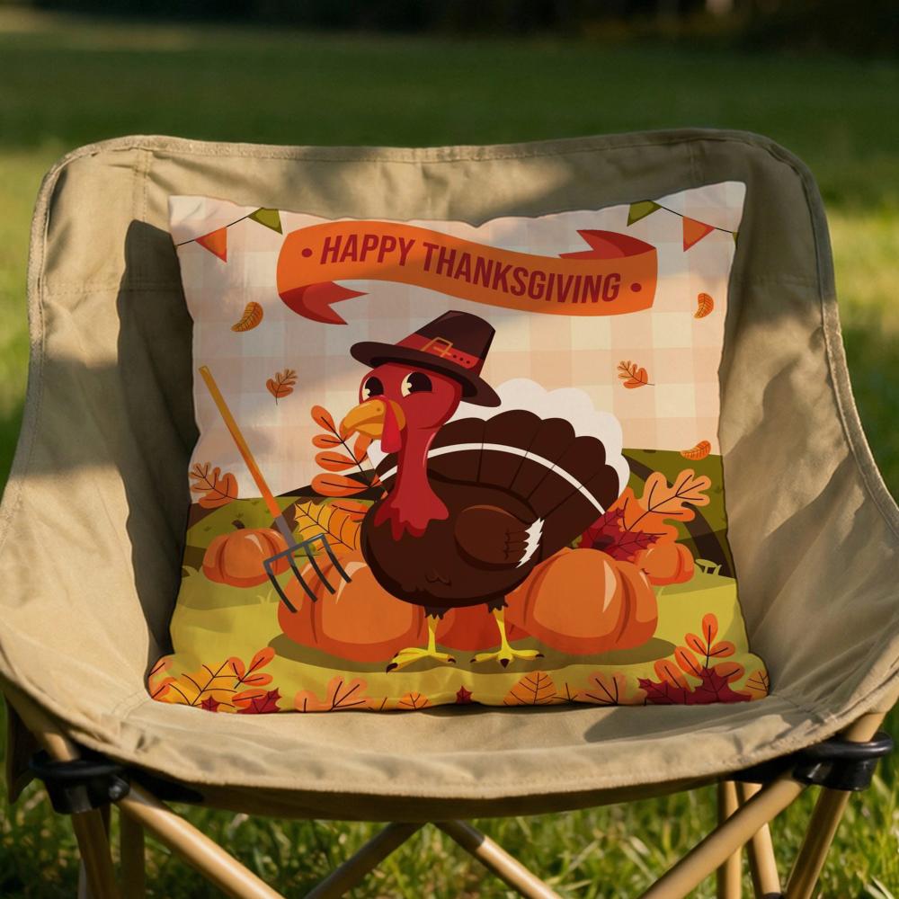 Thankful Festival Turkey Cushion Cover Soft Reversible  Durable Pillow Cover  MultiScene Use for Home  Car Daily Comfort