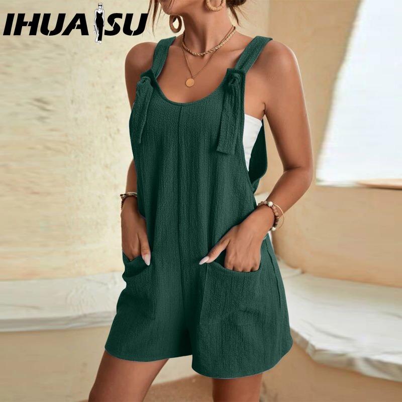 

IHUASU Женская Мода Повседневный Однотонный Принт Летний Весенний Комбинезон Без Рукавов на Бретелях XXXXXL темно-зеленого