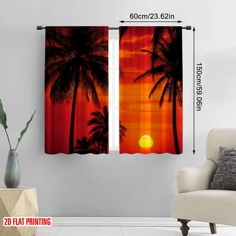 2pcs,2D plane printing Pattern Curtains Tropical Twilight 100% Polyester (without rod) Holiday Use for Bedroom, Living Room,