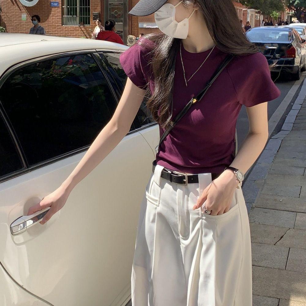 Slim Fit Y2K Crop Top Chic Tees Shirts Women Fashion Short Sleeve T-shirt  Streetwear