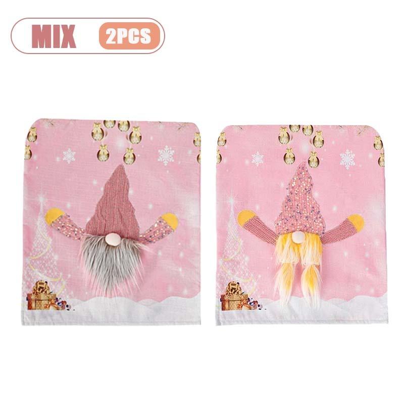 1-4PCS Christmas Gnome Chair Cover with Lights Pink Holiday Seat Slipcover for Dining Table Decor Home Party Gift Accessory