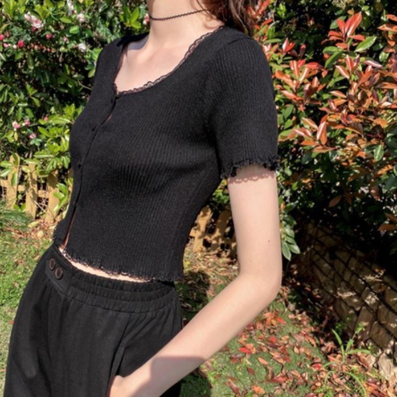 

Yankee Knit Sweater Year Female Fashion Purple Lace Cardigan Thin Short Section Slim Tops Casual Essential Comfort and Style Slim Fit Pullovers Tees One Size чорний