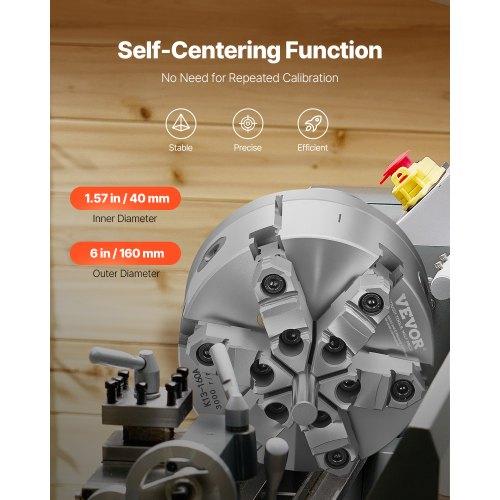 VEVOR 6-Jaw Lathe Chuck, 6 Inch (160 mm), Self-Centering Chuck with D1-4 Cam Lock Backing Plate