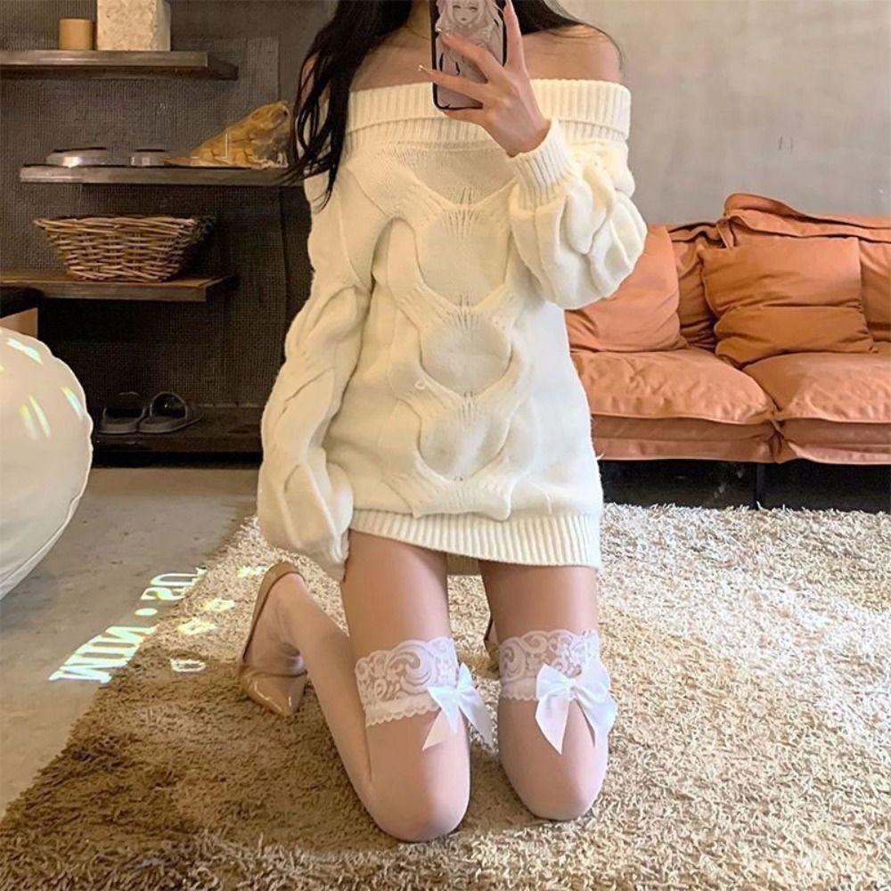 

Spice Girl Bow Lace Socks Sweet Thin Socks New Long Knee Mid-calf Socks рожевий