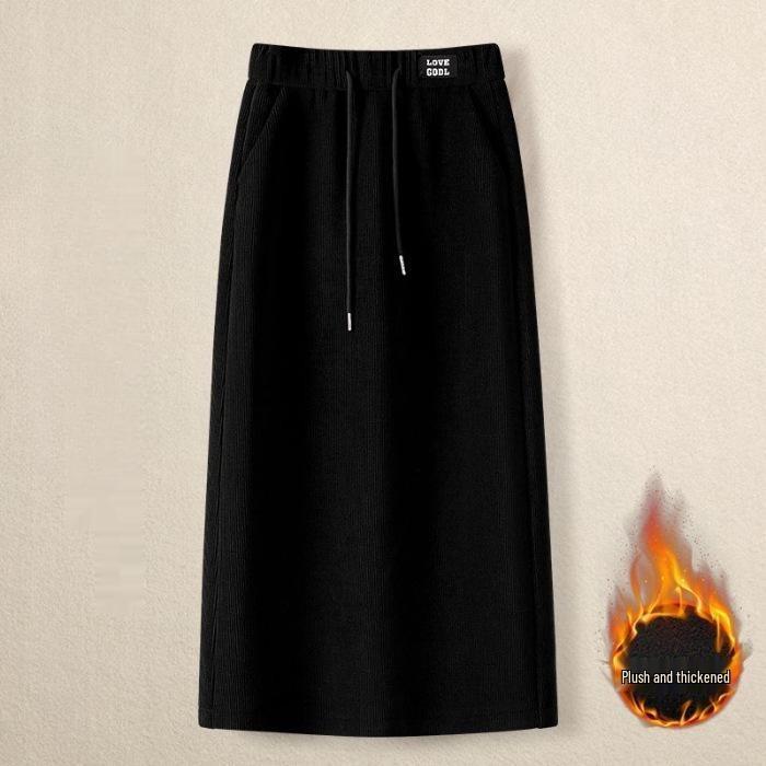 Japanese Plus Velvet Elastic Waist A-Line Skirt, Autumn/Winter