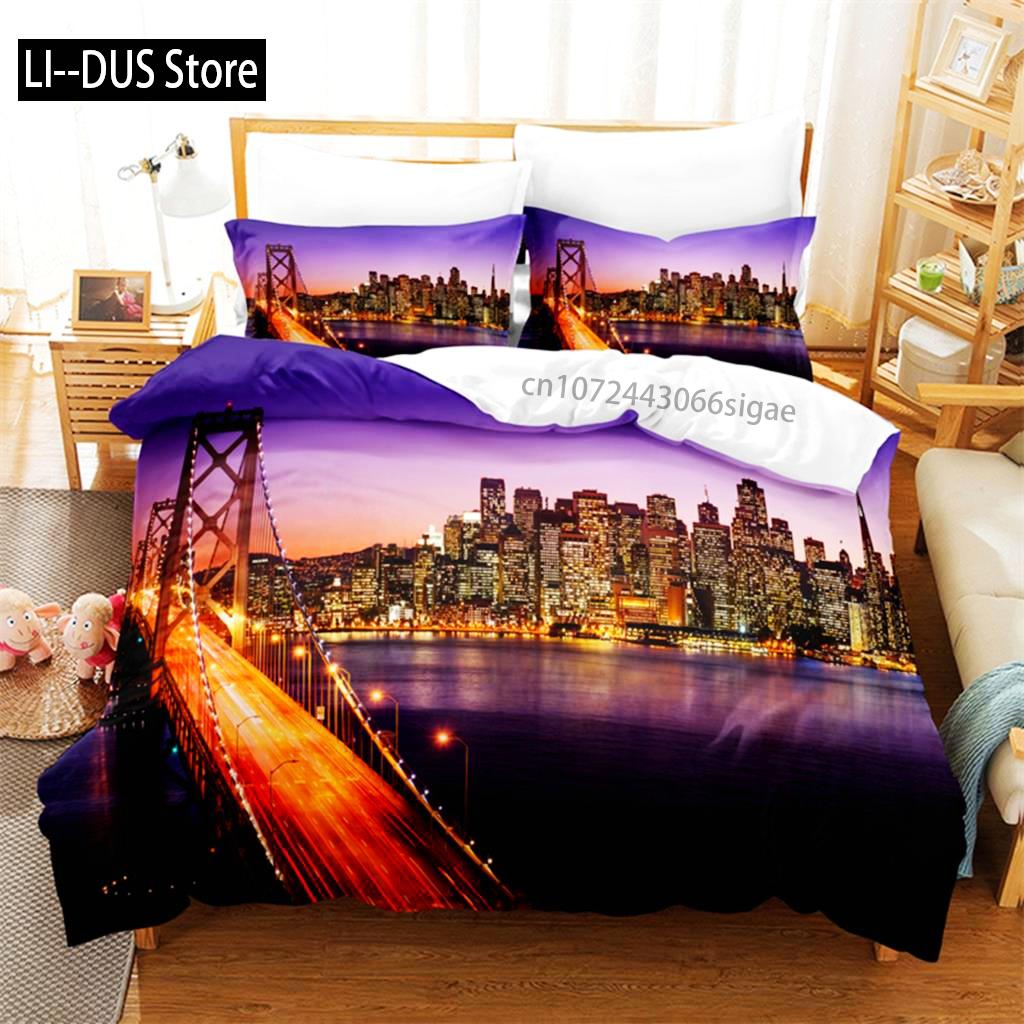 Comforter Seaside City Bedding Set 3D Bedding Digital Printing Queen Size Bed Set Fashion Design