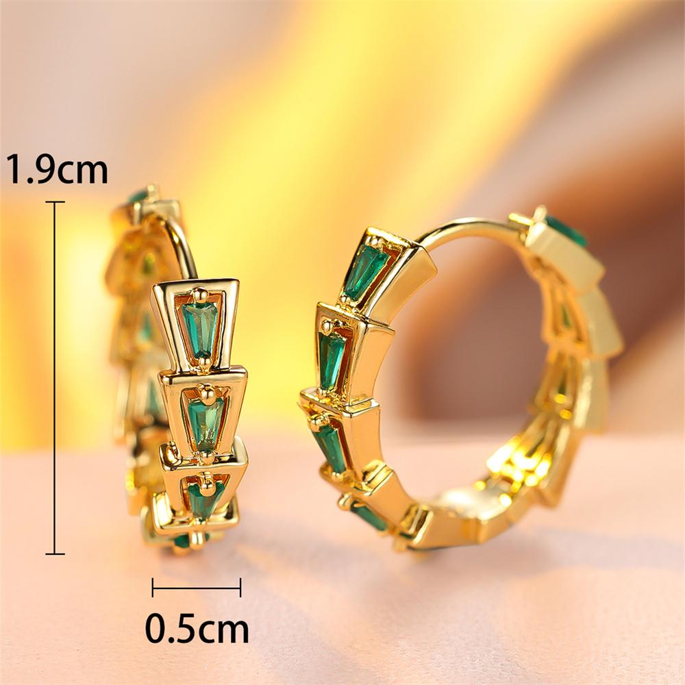 Geometric Stone Green Crystal Round Hoop Earrings For Women Vintage Gold Color Ear Buckle Wedding Jewelry Bridal Engagement Gift