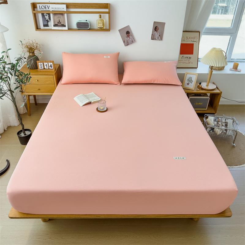 100% Cotton Solid Color Fitted Sheet 3Pcs Mattress Cover with Elastic Band Skin-friendly Soft Home Hotel Queen Size Bedding Set