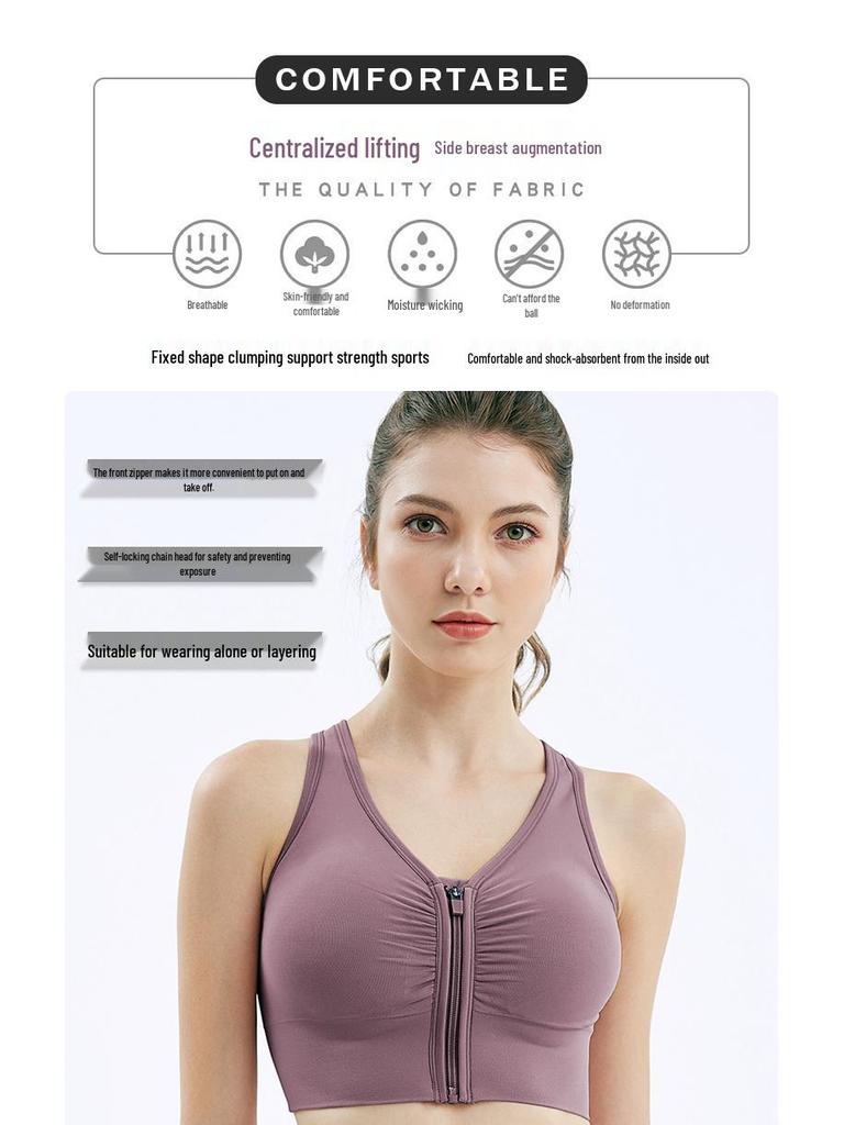 Women's Push-Up Shockproof Front Zip Sports Bra - Beautiful Back Support for Running, Fitness, Yoga