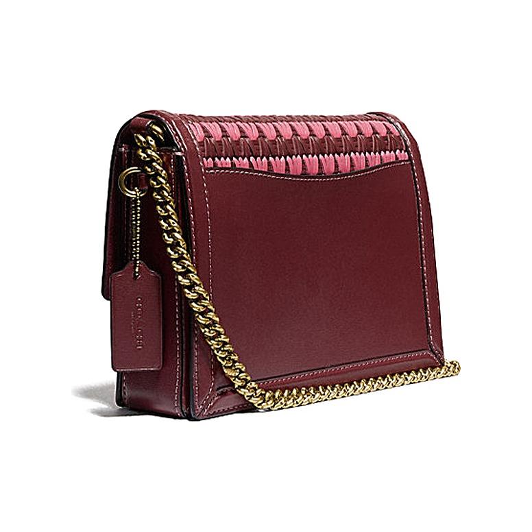 Coach Hutton Woven Leather Small Square Chain Shoulder Crossbody Bag Women bags Red 613-B4MZI