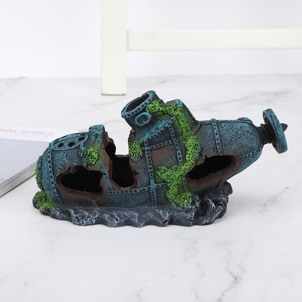 Resin Aquarium Artificial Simulation Shipwreck Water Plants Reptiles Hide House Fish Tank Landscape