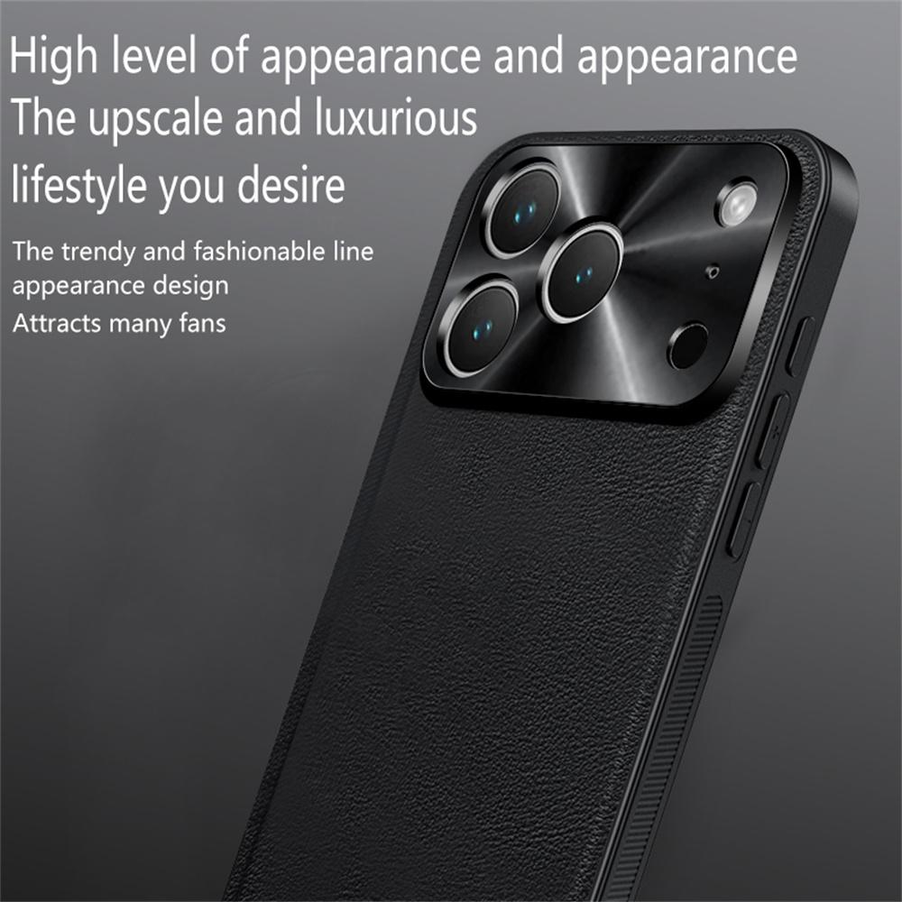 For iPhone 17 Pro Case PU + TPU + PC Phone Back Cover with Metal Lens Frame