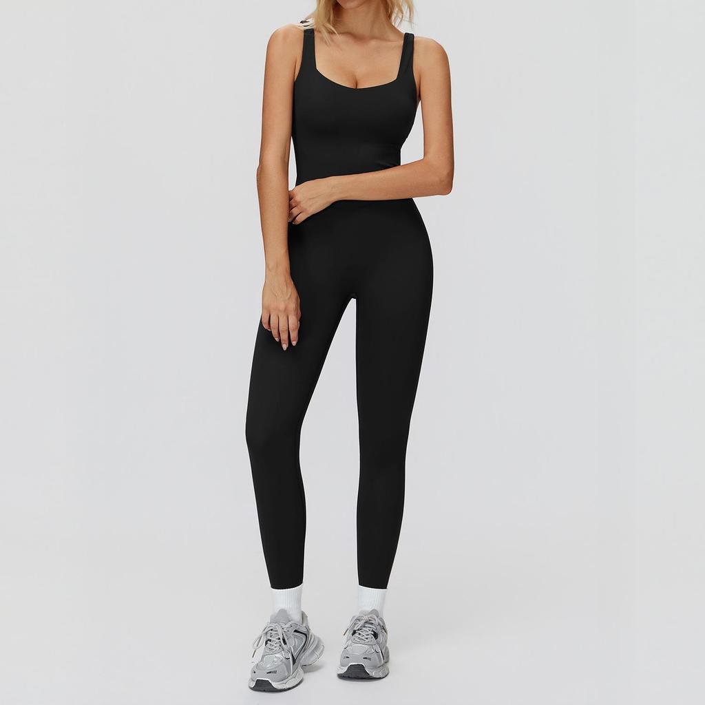 European & American One-Piece Brushed Yoga Bodysuit: Tight-Fitting, Slimming, Sports & Fitness Wear