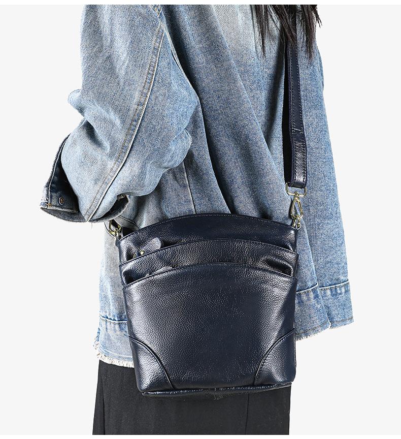 Multi-Pocket Genuine Leather Crossbody Bag for Women