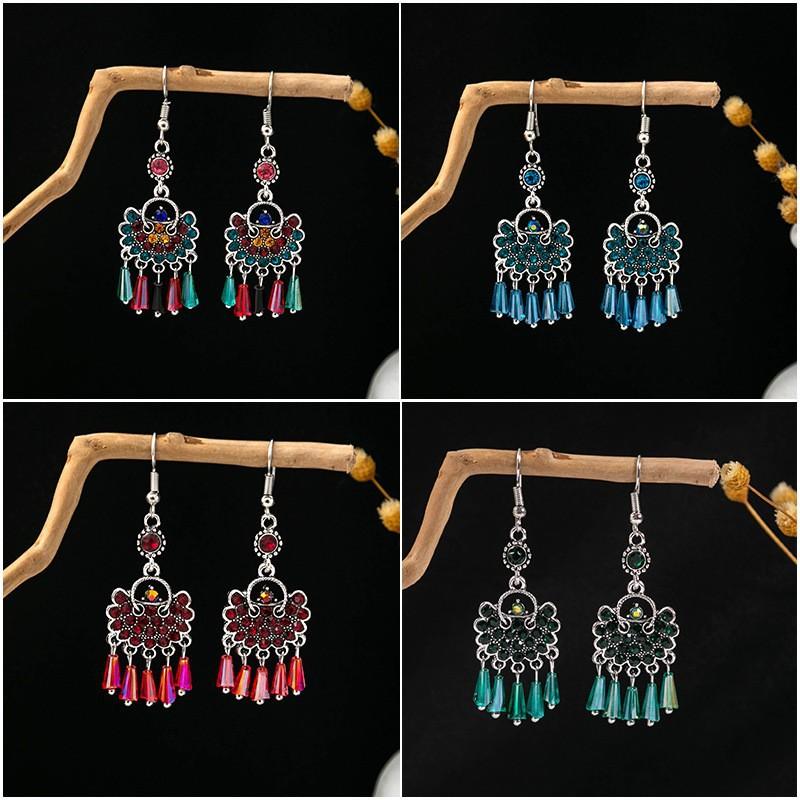Minority Style Colored Water Drop Fringed Earrings, High-End Sense Diamond-Set Exquisite Earrings, Exotic Fashion Versatile Earrings