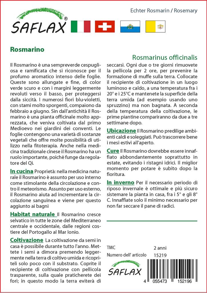 SAFLAX Garden In the Bag - Rosemary - 100 Seeds - With Substrate In a Fitting Stand Up Bag - Rosmarinus Officinalis