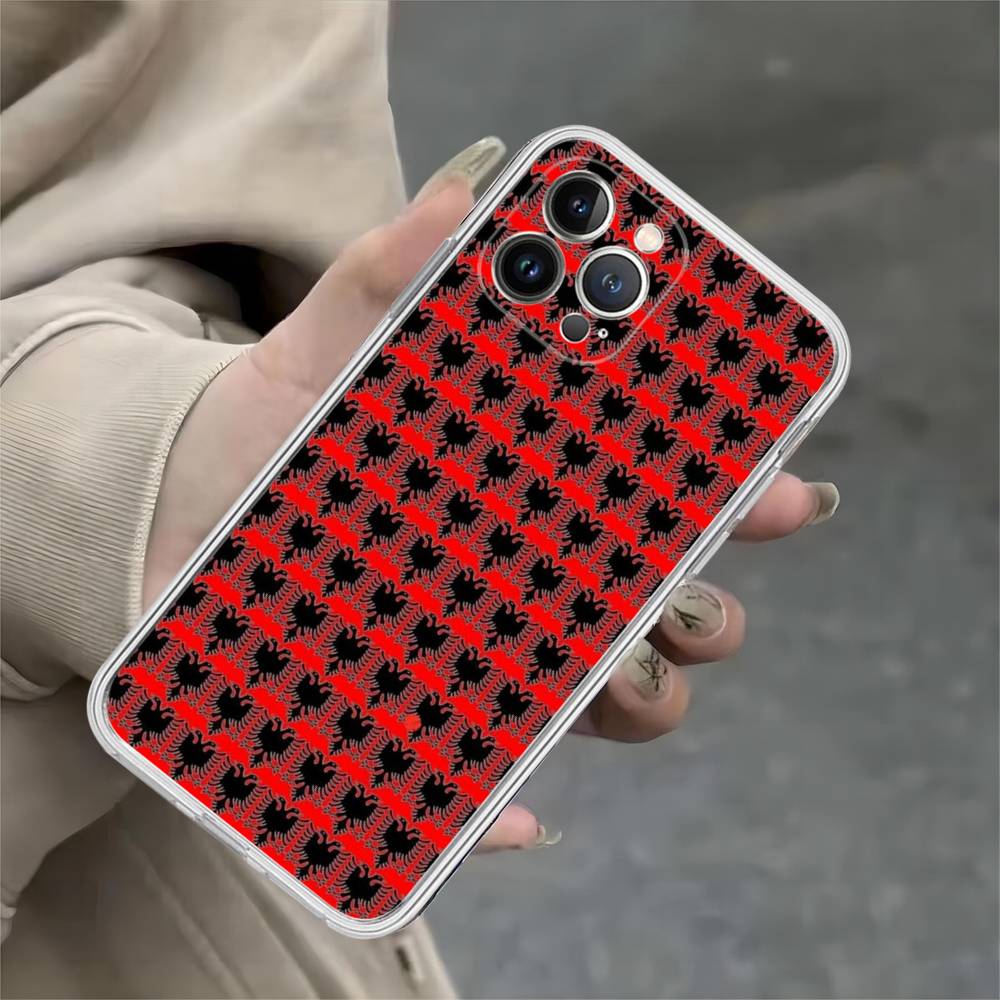 

Albanian Flag Map Transparent Phone Case For IPhone 16 15 14 13 12 11 Pro Max Plus Soft Cover iPhone 15pro max