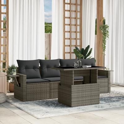 Vidaxl 5-Cz. Garten-Sitzgruppe, Kissen, Grauer PE-Rattan