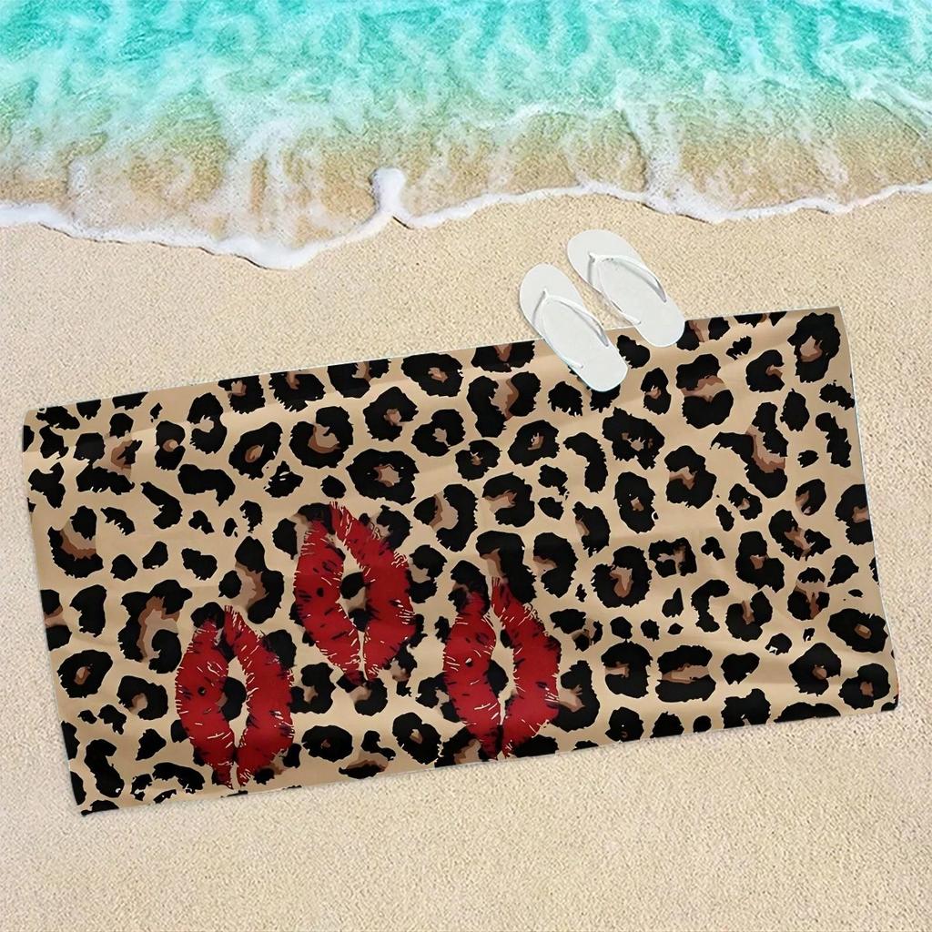 Wild Leopard Lip Print Beach Towel Single Sided 2D Print Trendy Quick Dry Towel Home Bathroom Pool Beach Vibe Decor Travel Towel