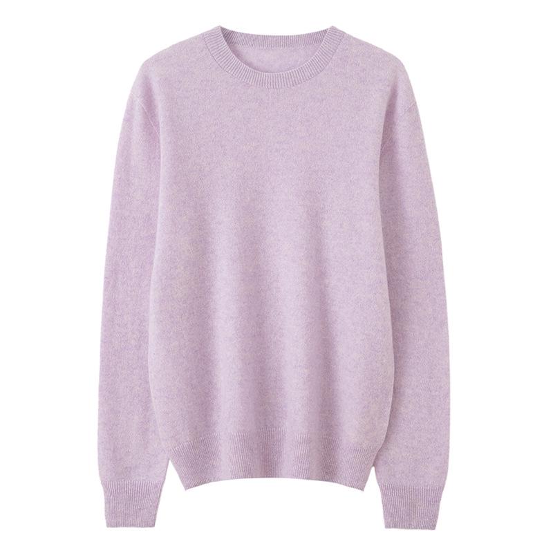 Women's Round Neck Cashmere Sweater - 100% Knit, Versatile Long Sleeve for Autumn/Winter Business Casual