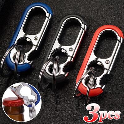 Buckle Bottle Opener Stainless Steel Key Ring Pendant for Men 1-3Pcs Outdoor Carabiner Climbing Keyfob Keychain Hook Accessories