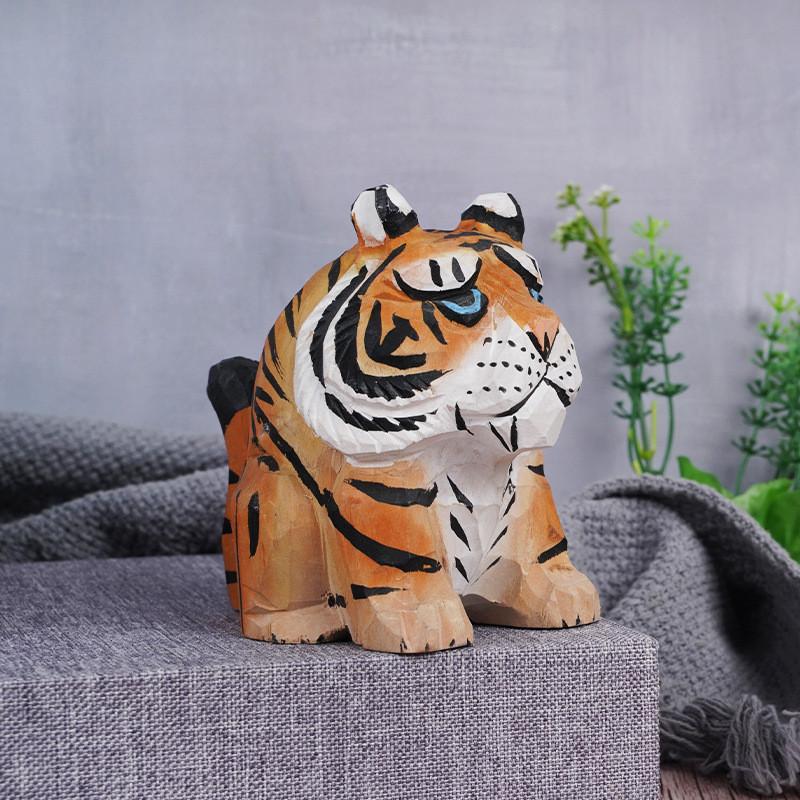 Wooden Tiger Car Ornament With Modern Minimalist Design For Office Decor
