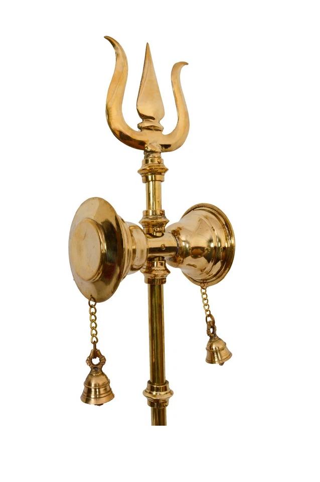 Brass Trishul with Damru for Temple | 37-Inch Damroo Trishul
