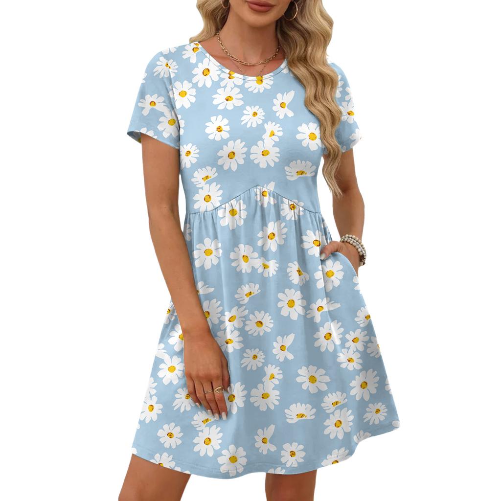 Dresses For Women Short Sleeve O Neck Casual Dresses Waist Maternity Dress With Pockets