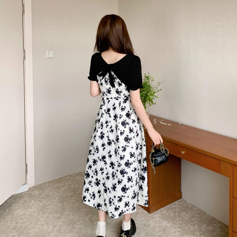 Floral Dresses Women French Mori Girl Style All-match Elegant Summer High Street Midi College Dress