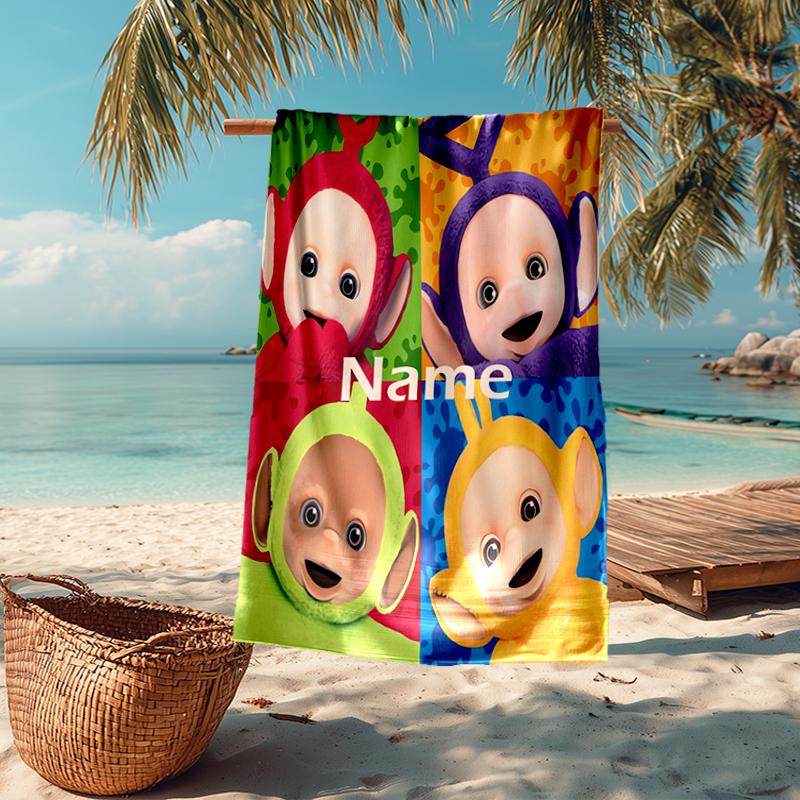 Custom Name Ultra-Soft Beach Towel with Teletubbies Theme,Ideal for Pool - Camping, Diving - Perfect Travel Essential, Vibrant Beach Towel.