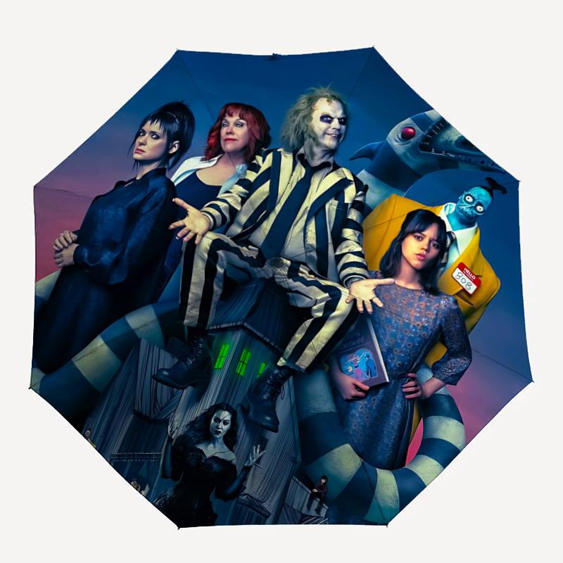 

1 шт. Семейный зонт Beetlejuice, 8 ребер, прочный каркас, автоматическое открытие/закрытие, прочный и яркий, идеально подходит для пляжа, путешествий и всех сезонов10057