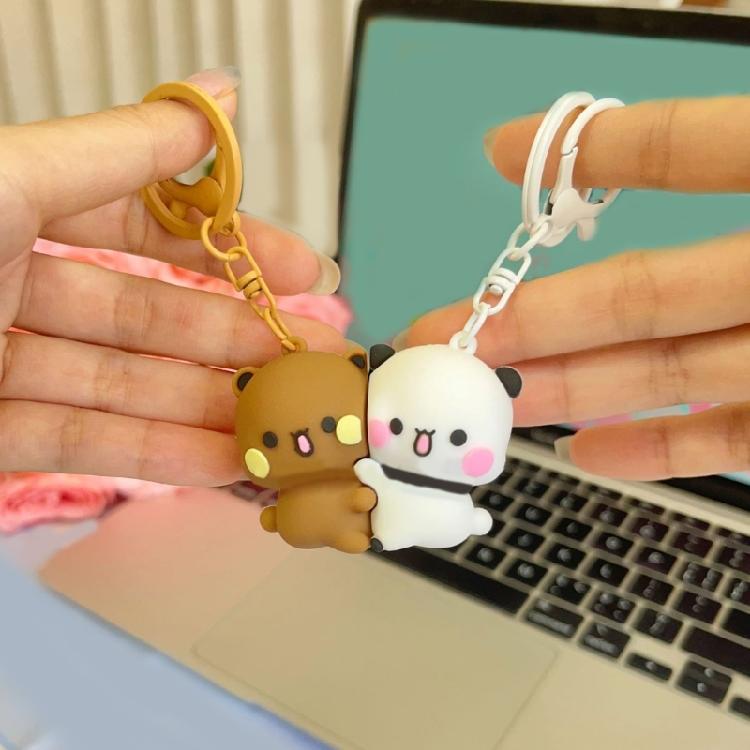 Magnetic Closure Panda Keychain Pendant Decoration Cute Cartoon Design Backpack Charm Gift for Students 1pc/2pcs