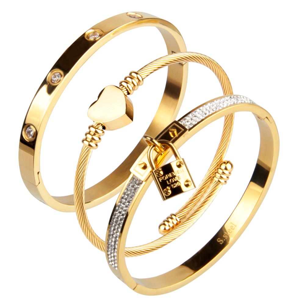 High-quality Gold-plated Jewelry Gift Diamond Hanging Small Lock Heart-shaped Accessories Stainless Steel Bracelet Women