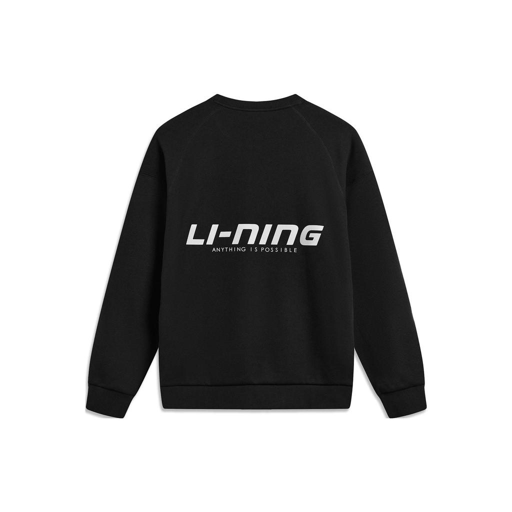 Li Ning Sports Lifestyle Series Letter Print Fleece Warm Reflective Pullover Crewneck Sweatshirt Unisex Sweatshirt Black AWDTB41-6