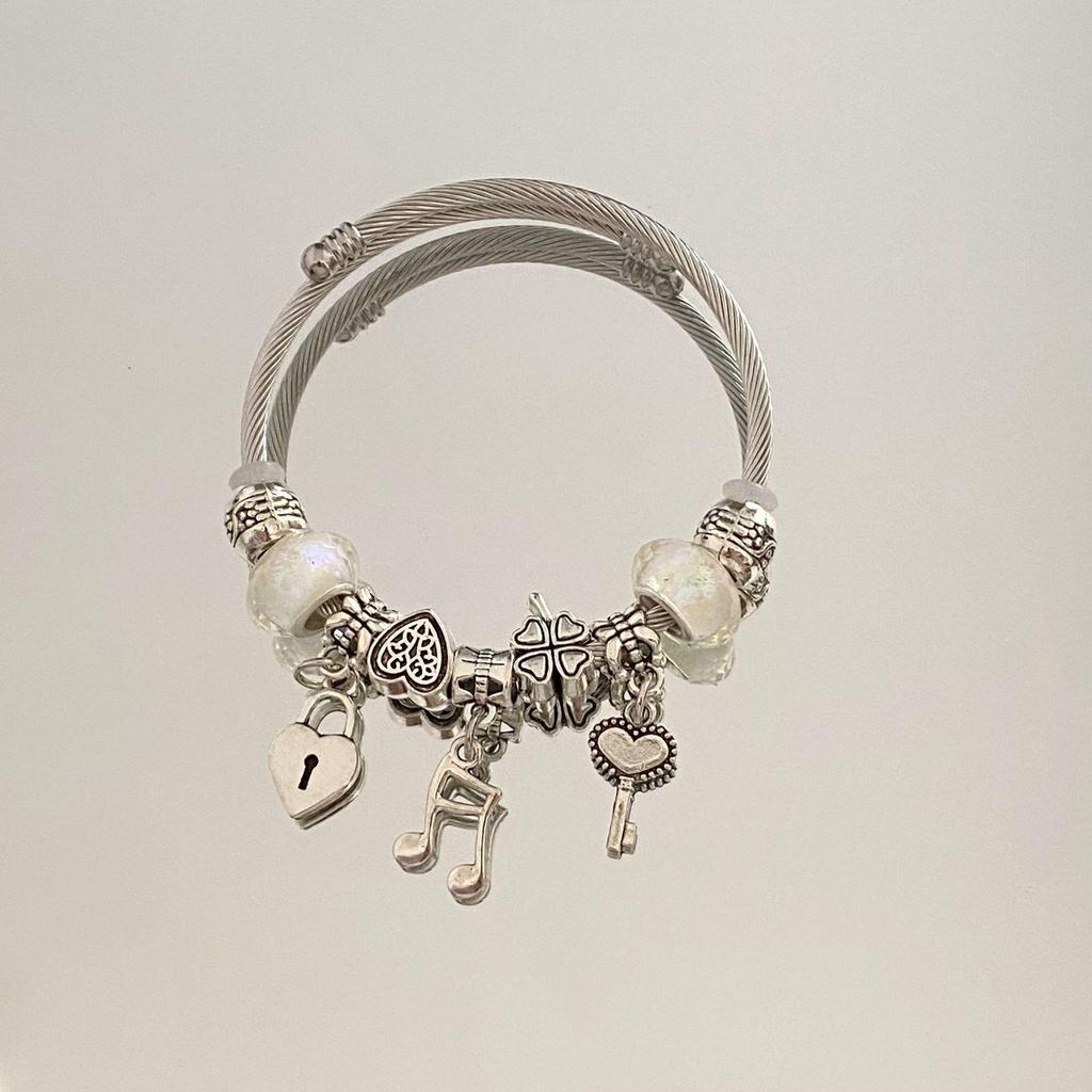 Panjia Dora Women's Stainless Steel Beaded Bracelet - European American Versatile Luxury Jewelry