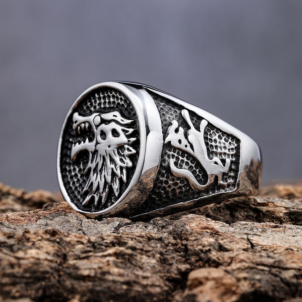 Kühles Vintage Wolfskopf Design Edelstahlring Einzigartiger Modeschmuck