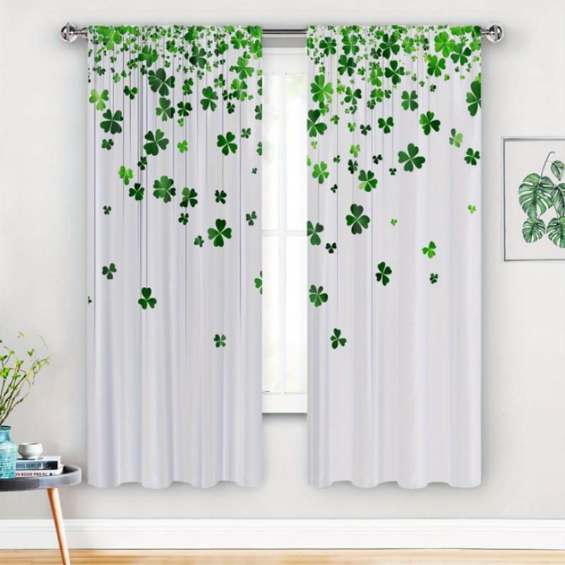 Digital Printed Curtains with Four Leaf Clover Design, Stylish Window Drapes for Living Room Bedroom Home Decoration