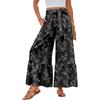 Women's Wide-Leg Casual Pants, Stretch, High Waist, Ruffled Hem, Wide Legs, Belted, And Pockets