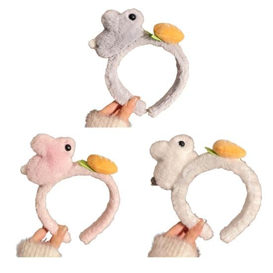 Yousheng Hasen-Stirnband Weicher Plüsch Breiter Rand Verdickter Kern Bequeme Passform Haarreif 3D Hase Karotte Make-up Gesichtswasch