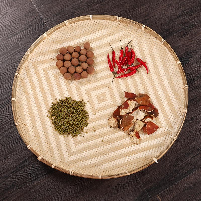 Large Round Bamboo Woven Winnowing and Drying Basket Tray
