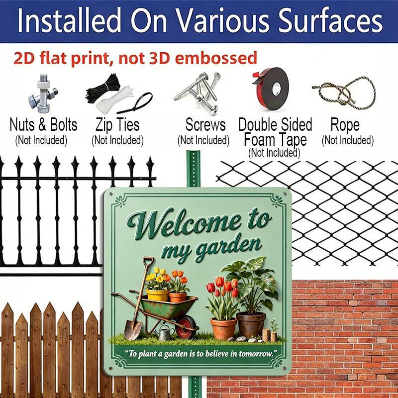 2D Flat - 1pc, Vintage Metal Aluminum Decorative Sign, Gardening Welcome Quote, Retro Wall Decor, Suitable for Garden Rooms, Porches, Entryways