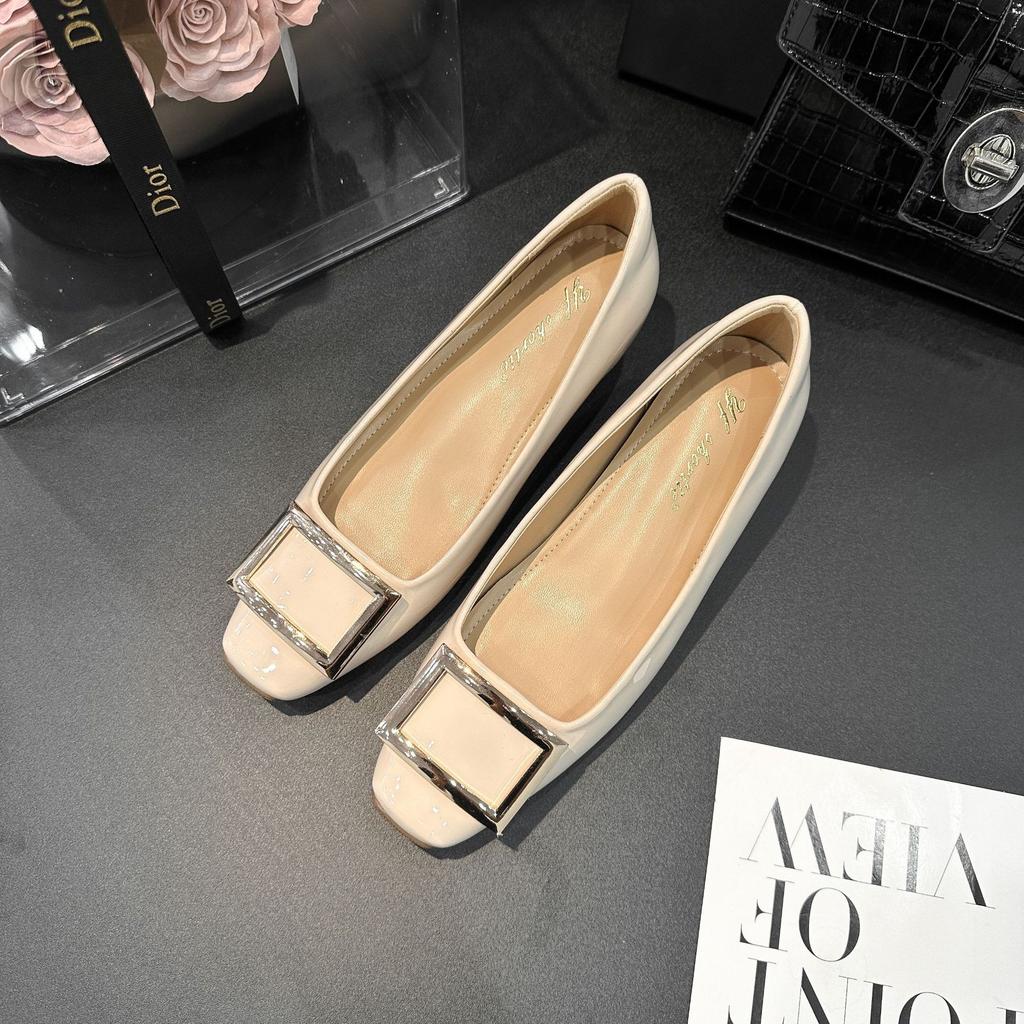 Sheepskin Version~ Inner Height Increase of 6cm French Retro Style Square Head Shallow Mouth Single Shoes Femininity Square Buckle Commuter Mary Jane