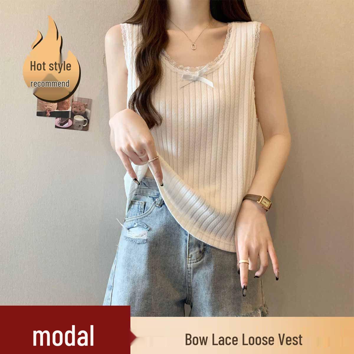 Floral Lace Trim Bow Camisole - Women s Spring/Summer Strappy Top M [Recommended 80-95 lbs]