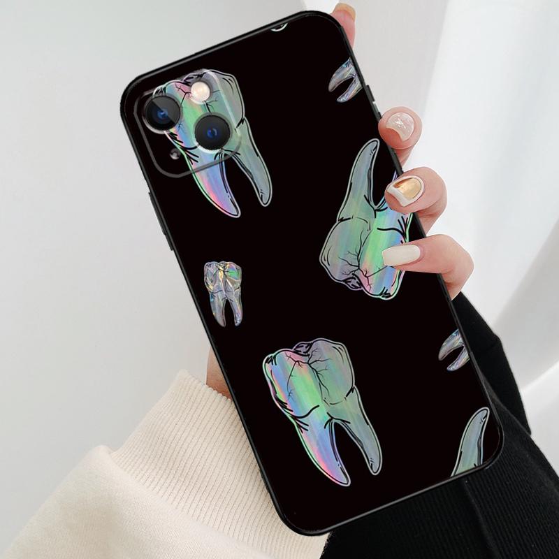 Dentist Tooth Pattern Phone Case For iPhone 13 14 15 16 Pro Max 11 12 XS XR X Plus Shockproof Bumper Soft Cover