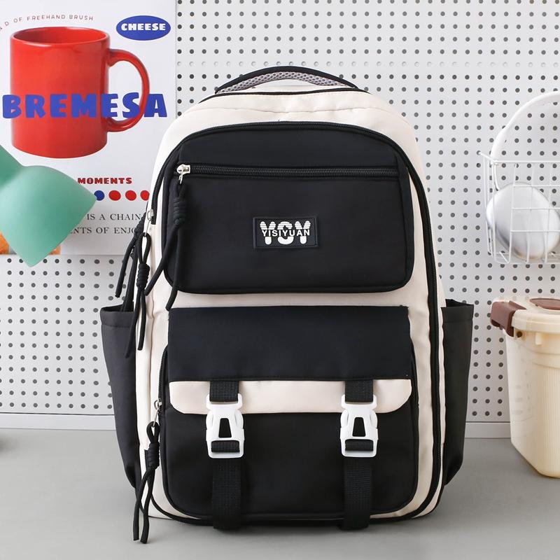 Large Capacity Backpack Student Lightweight Schoolbag Color Contrast Backpack
