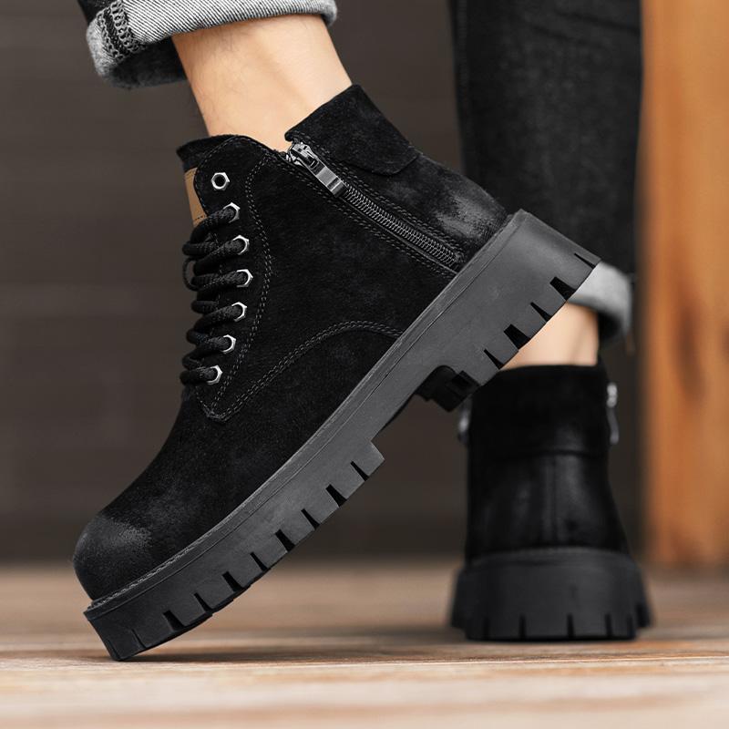 Fashion Thick soled autumn and winter men's boots Trendy British retro style Business Office Quality adult warm High top shoes New