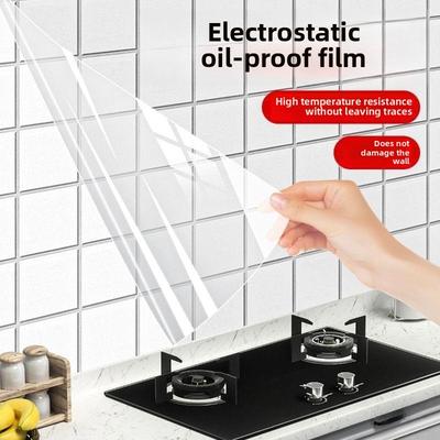 Adesivi da Cucina a Prova di Olio Trasparenti Statici Alta Temperatura Parete Fornello Cappa Parete Carta da Parati Autoadesiva Resistente all'Umidità