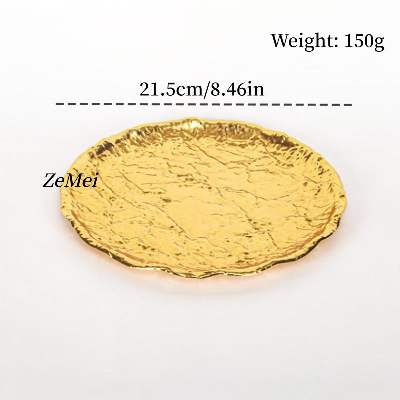 Round Fruit Plate,European-Style Bark Texture Patterned Metal Cake Tray,Tea Dessert Home Living Room Snack Plate Decoration